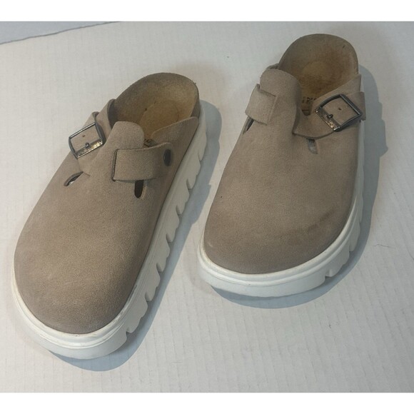 Birkenstock Papillio Boston Chunky Clogs Warm Sand Women's Sz 37 Suede Slip Ons - Picture 5 of 7